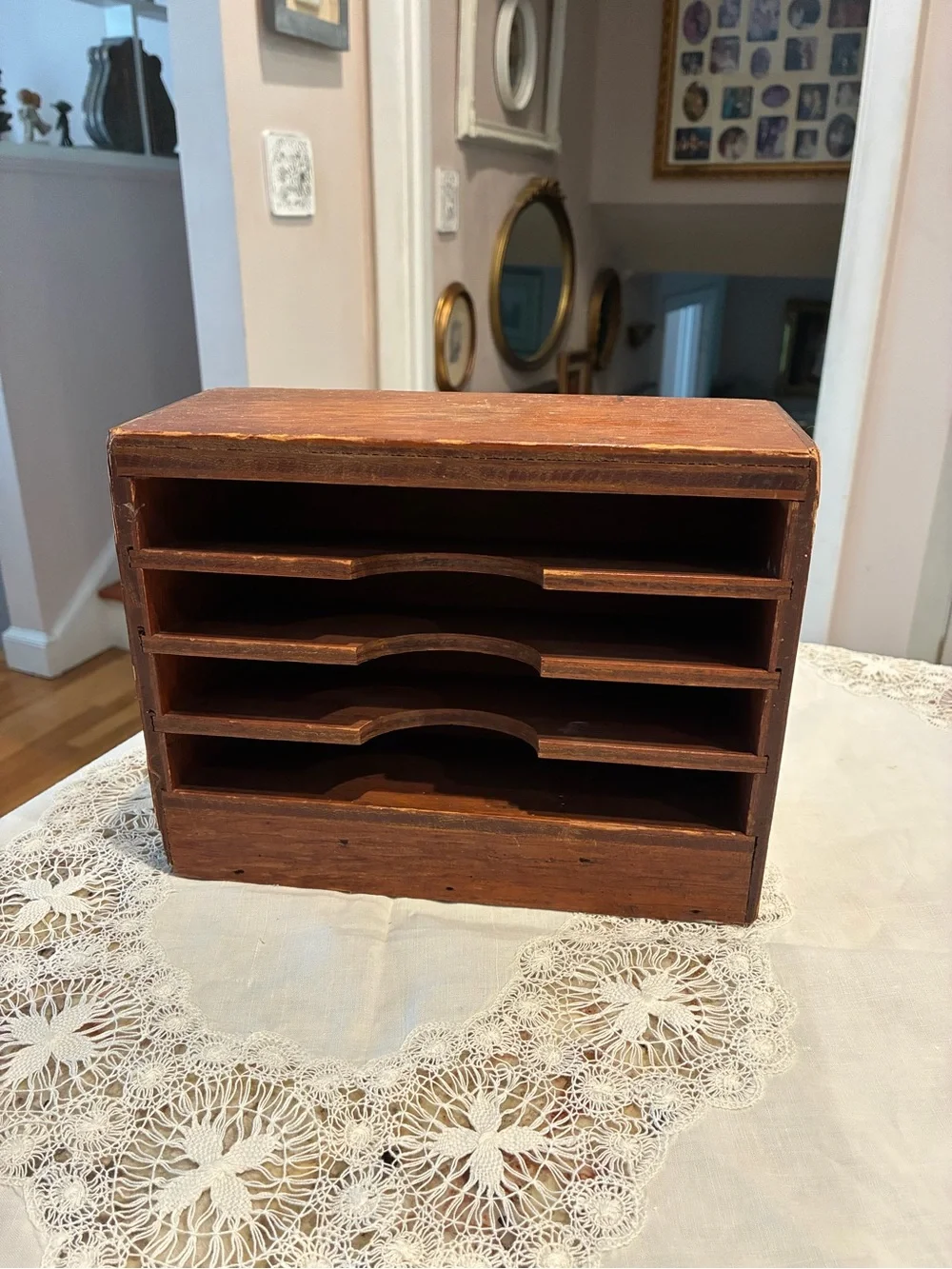 Antique Wooden Desktop Mail Sorter/ stationary box - Brown Desk Organizer